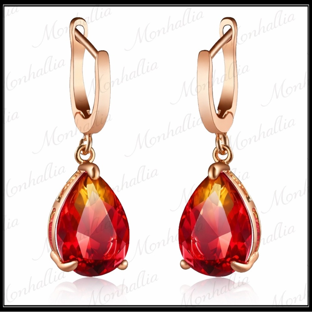 NEW GOLD "SUNSET" RUBY CITRINE TOURMALINE TEARDROP EARRINGS